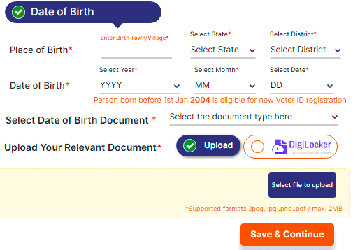 वोटर पहचान पत्र बनाने के लिए इस तरह से अपनी Date of Birth दर्ज करें 