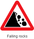 चट्टानों से पत्थर गिरने की संभावना क्षेत्र में सड़क संकेत चिन्ह कैसे होते है - rockfall